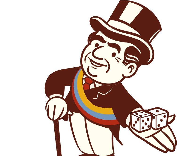 Personaje de Monopolítica con dados