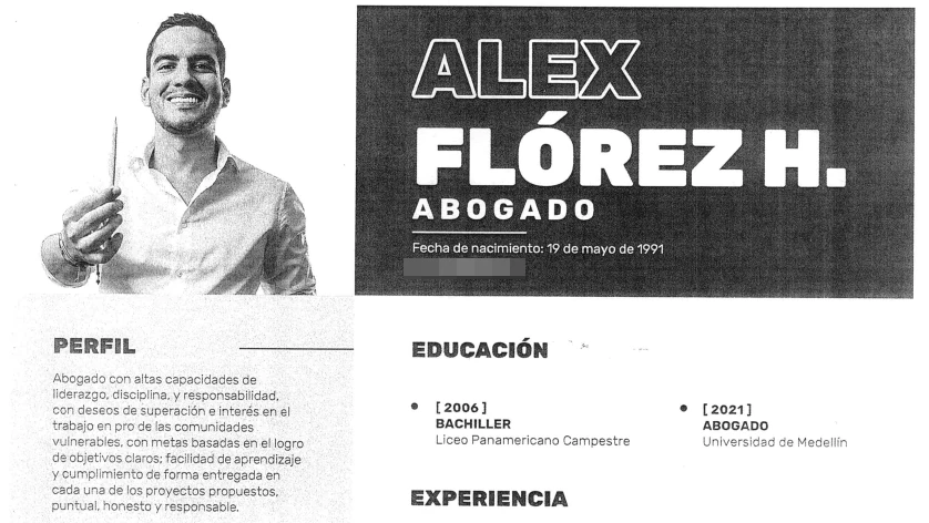 Parte de la hoja de vida del Senado Alex Flórez Hernández